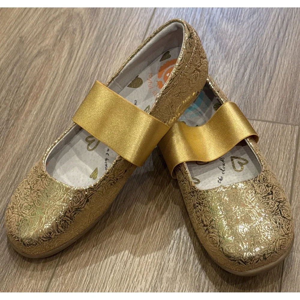Girls Aria Livie & Luca Sz 3Y Ballet Flat Gold Shimmer Shoes EUC Quality Comfort